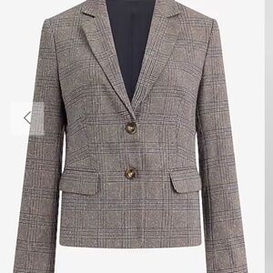 NWT Express Editor Fitted Plaid Two Button Blazer